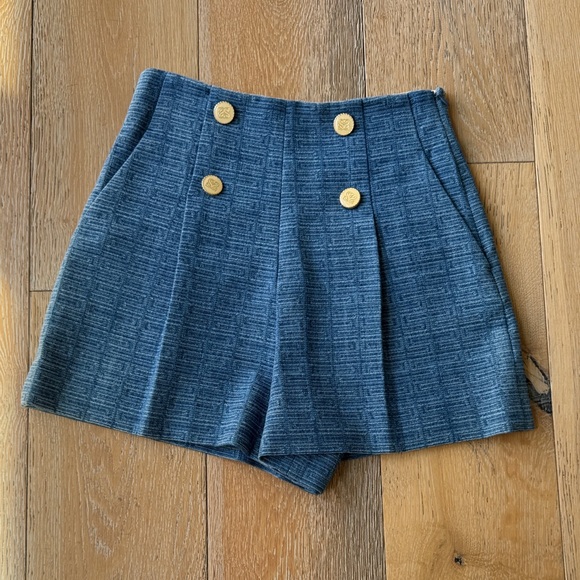 Sandro High Waisted Tweed Blue Sailor Shorts 100% Cotton Size 34 - Picture 1 of 8